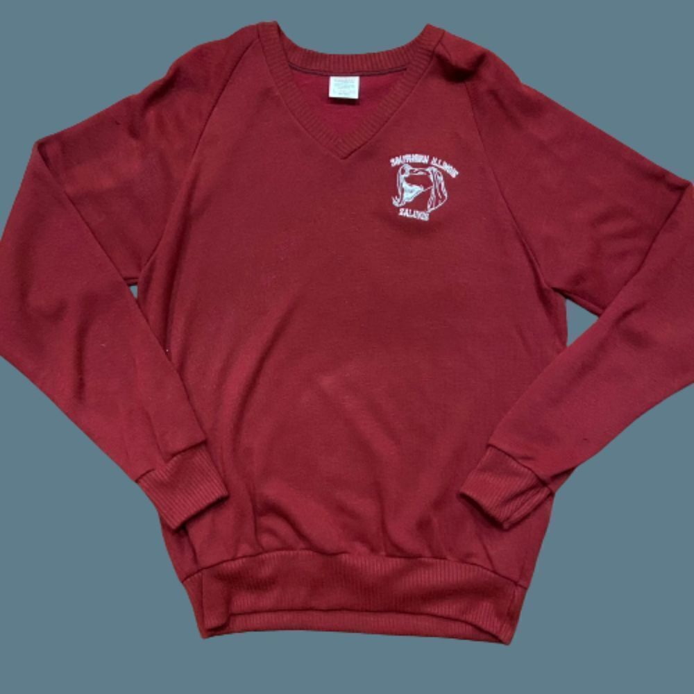 Dodger Sportswear Southern Illinois Vtg 70s 80s V-Neck Maroon Sweater Men's L